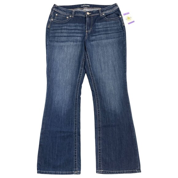 Maurices Womens 18w Long Bootcut Blue Jeans Dark Wash Thick Stitching Stretch - Picture 14 of 14